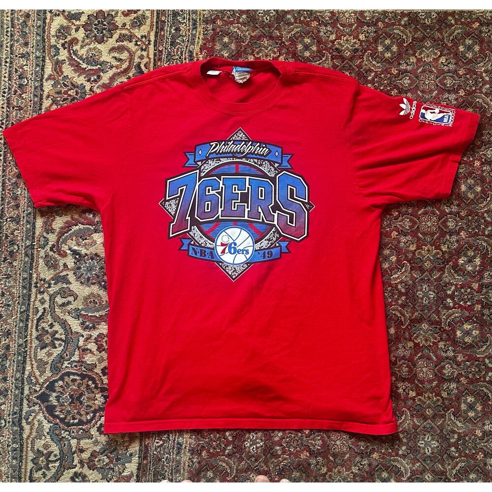 y2k Adidas Philadelphia 76ers Sixers NBA Crewneck Red T-Shirt Men's Size L